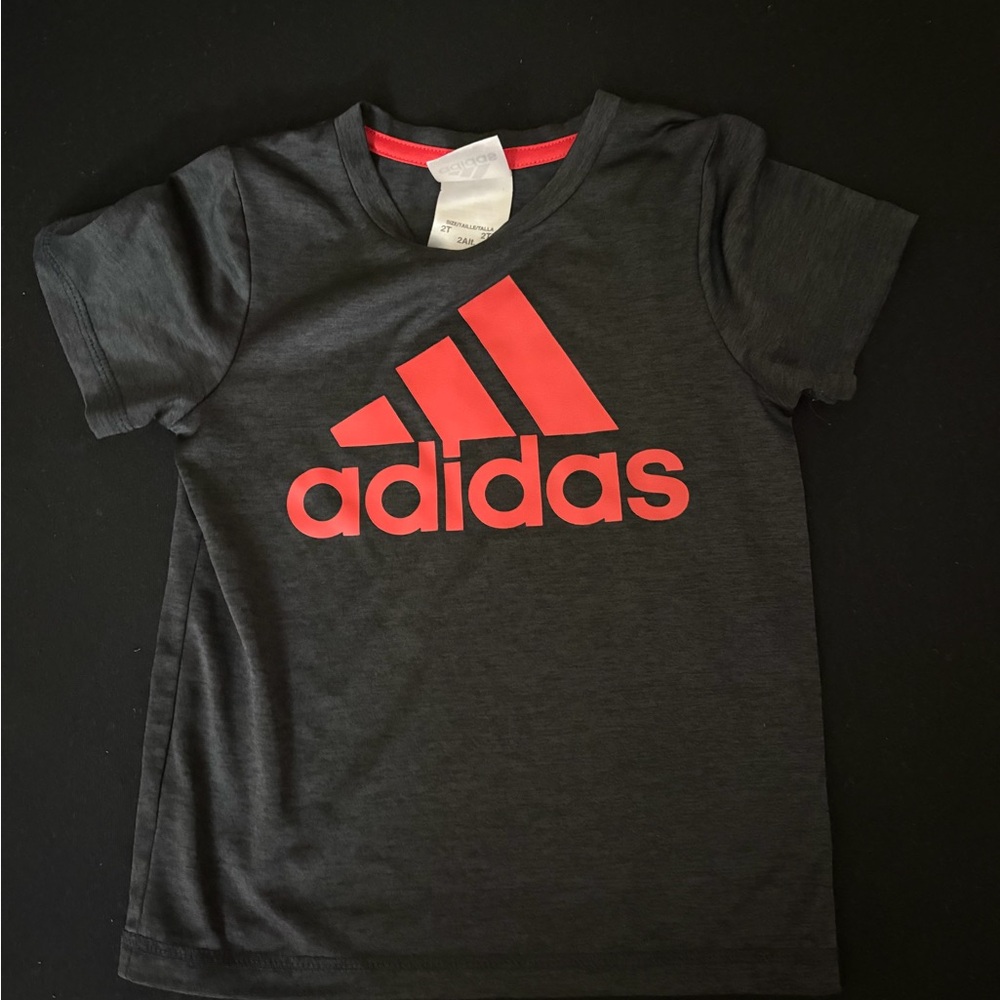 adidas Black Kids Tee with Red Logo